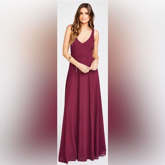 Show Me Your MuMu Jenn Maxi Sleeveless Bridesmaid Gown Dress in Merlot Chiffon M - Picture 13 of 14